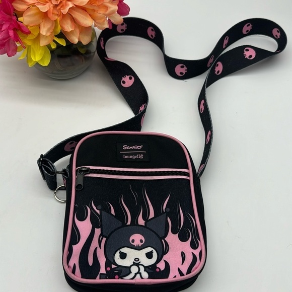Loungefly Handbags - Kuromi by Sanrio Loungefly Black Pink Nylon Crossbody Bag NYB6056
